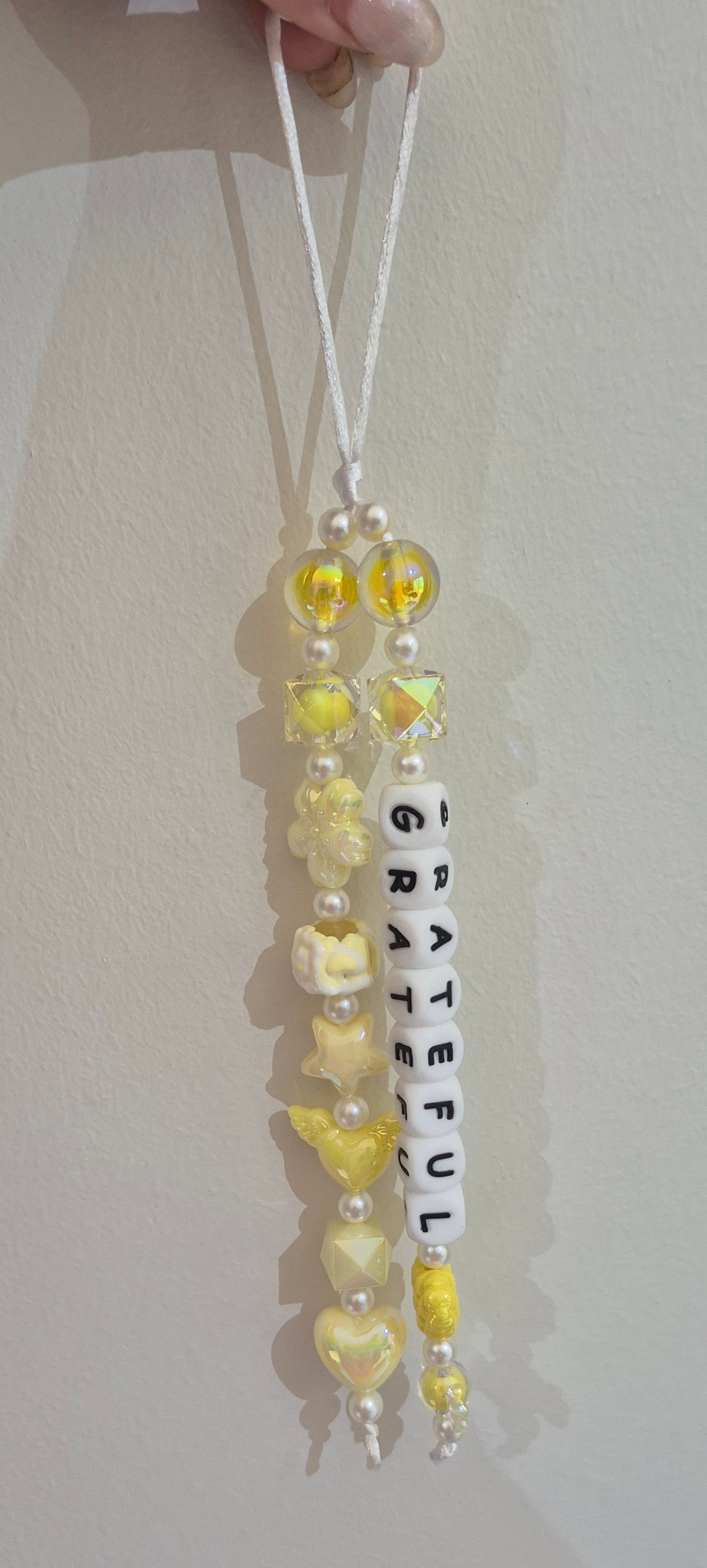Gratitude Car Charm | 2-Strand Acrylic Beads | Golden Hive