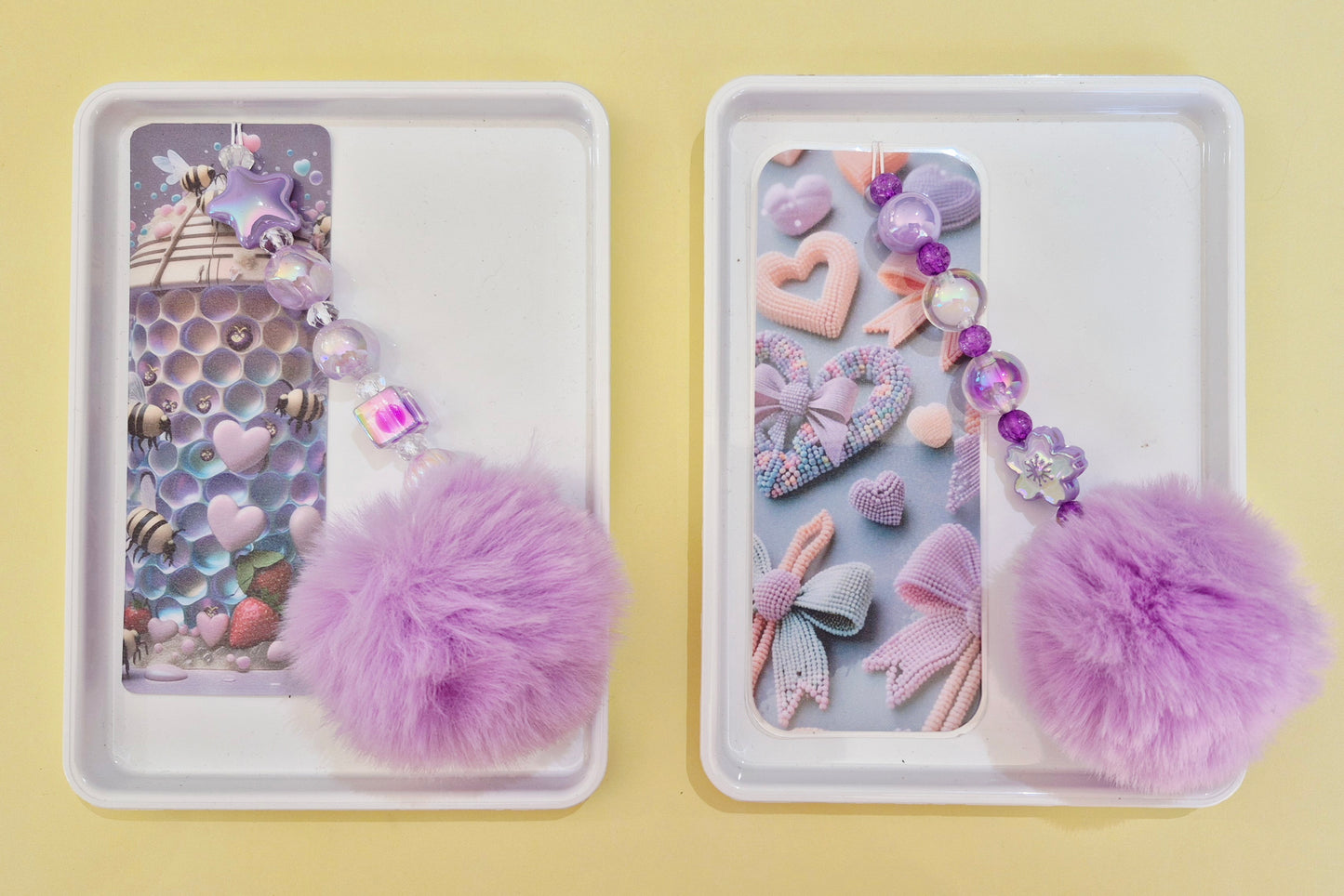 Purple Beaded Bookmark with Pom